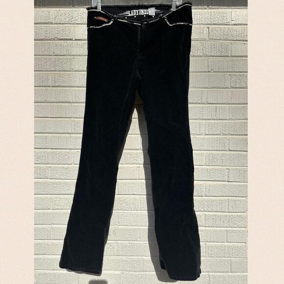 Y2K Lady Enyce Black Corduroy Low Rise Grommet Pants - Picture 1 of 5